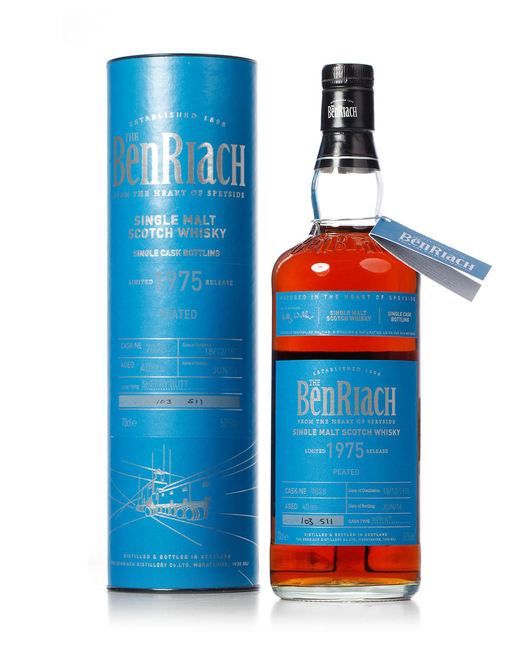 BenRiach 1975 40 Year Old Bottled 2016 With Original Tube Cask No.  7028