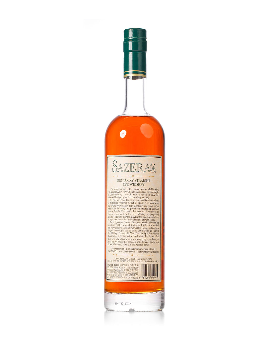 Sazerac 18 Year Old Kentucky Straight Rye Bottled Spring 2014 75cl