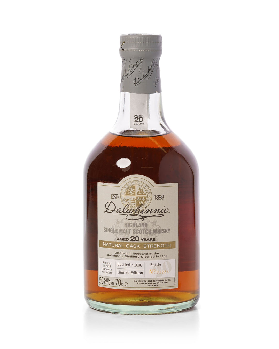 Dalwhinnie 1986 20 Year Old Natural Cask Strength Bottled 2006 With Original Tube