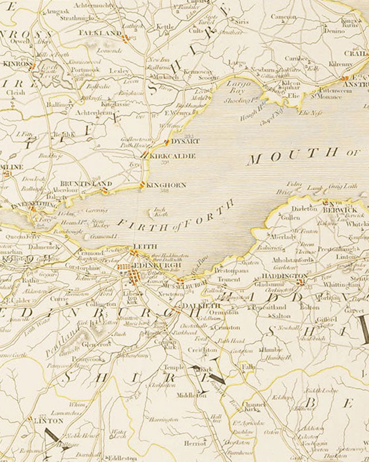 Authentic Road Map of the Firth of Forth by John Cary, 1794