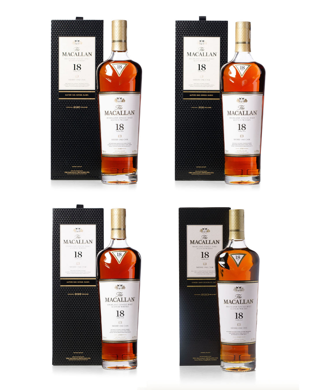 Macallan 18 Year Old Sherry Oak Four Bottle Set – 2020, 2021, 2022 and 2023 Releases