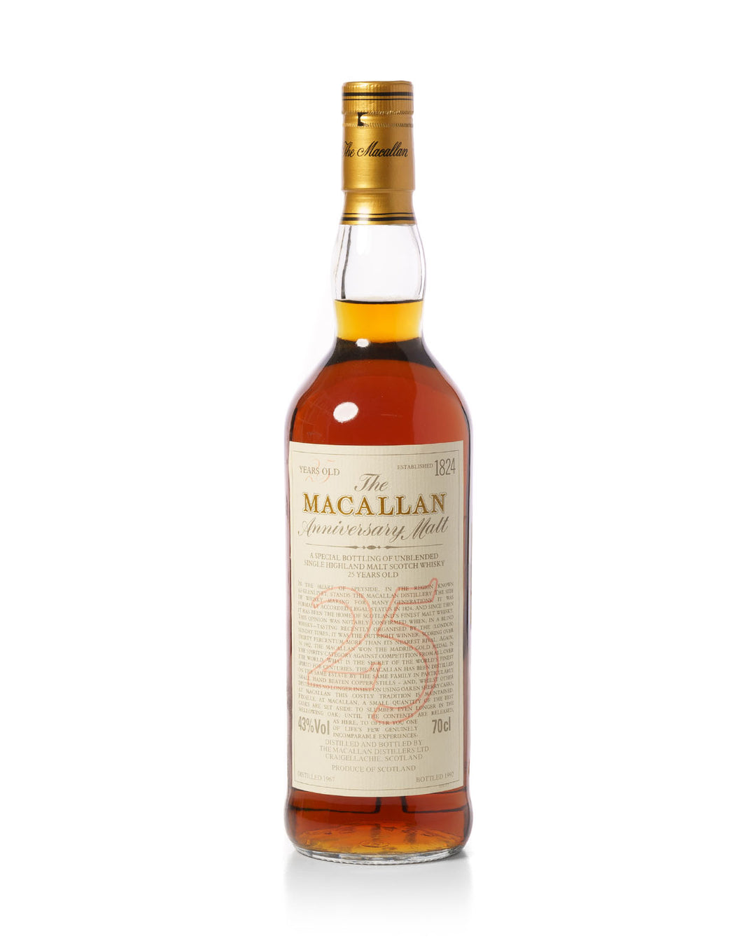 Macallan 1967 25 Year Old Anniversary Malt Bottled 1992 With Original Wood Box
