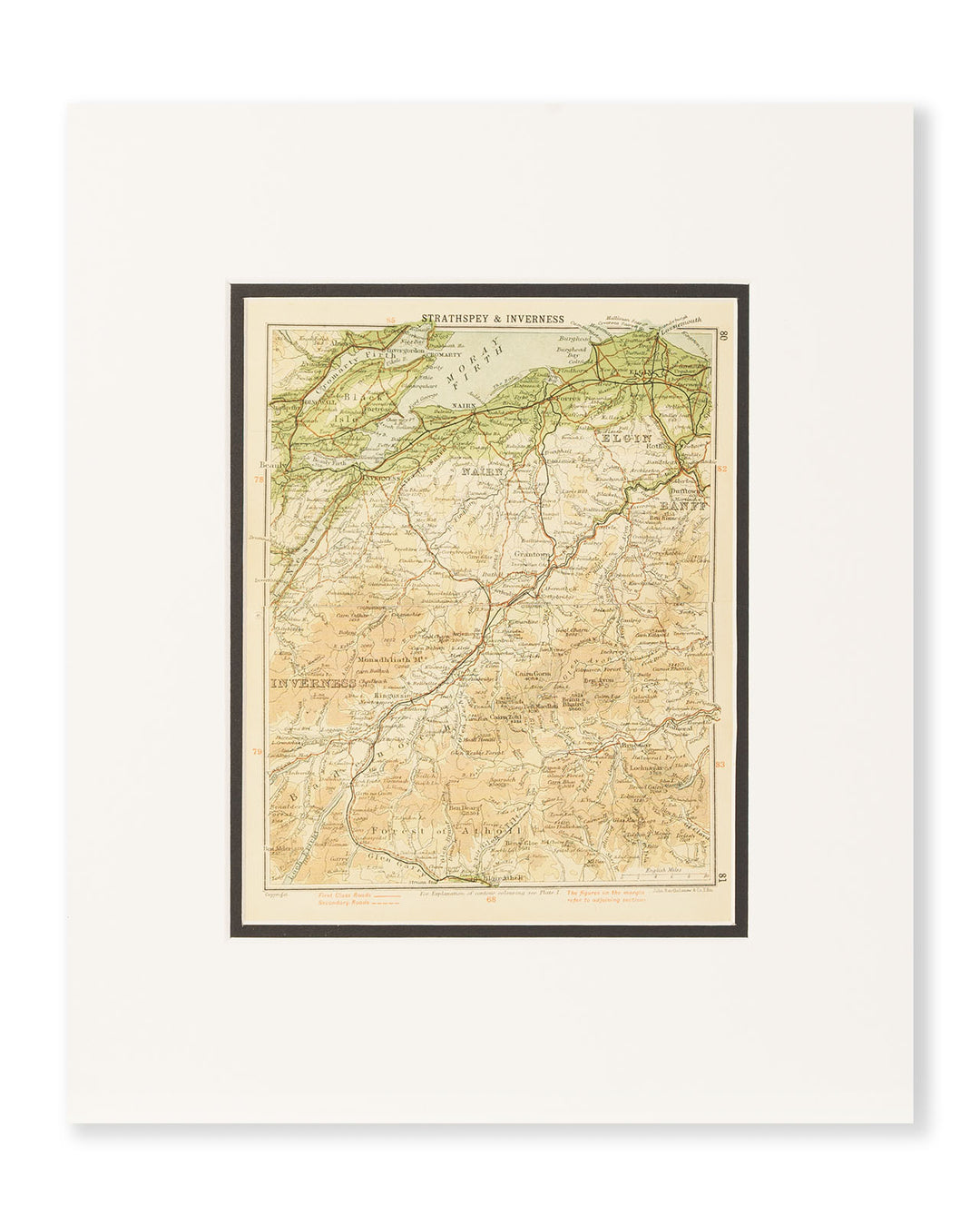 Authentic Topographical Map of Strathspey & Inverness by John Bartholomew c. 1914