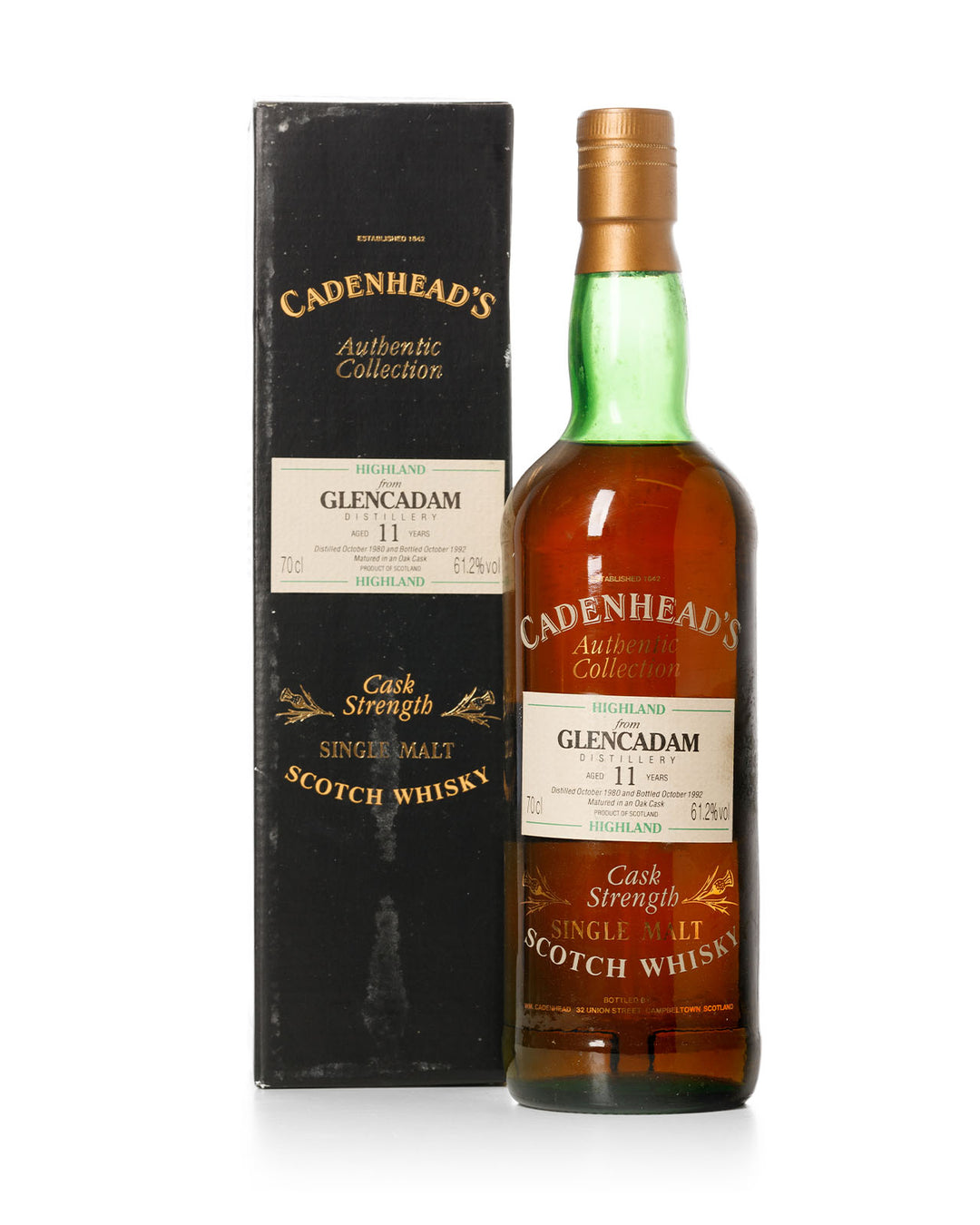 Glencadam 1980 11 Year Old Cadenhead's Authentic Collection Bottled 1992 With Original Box
