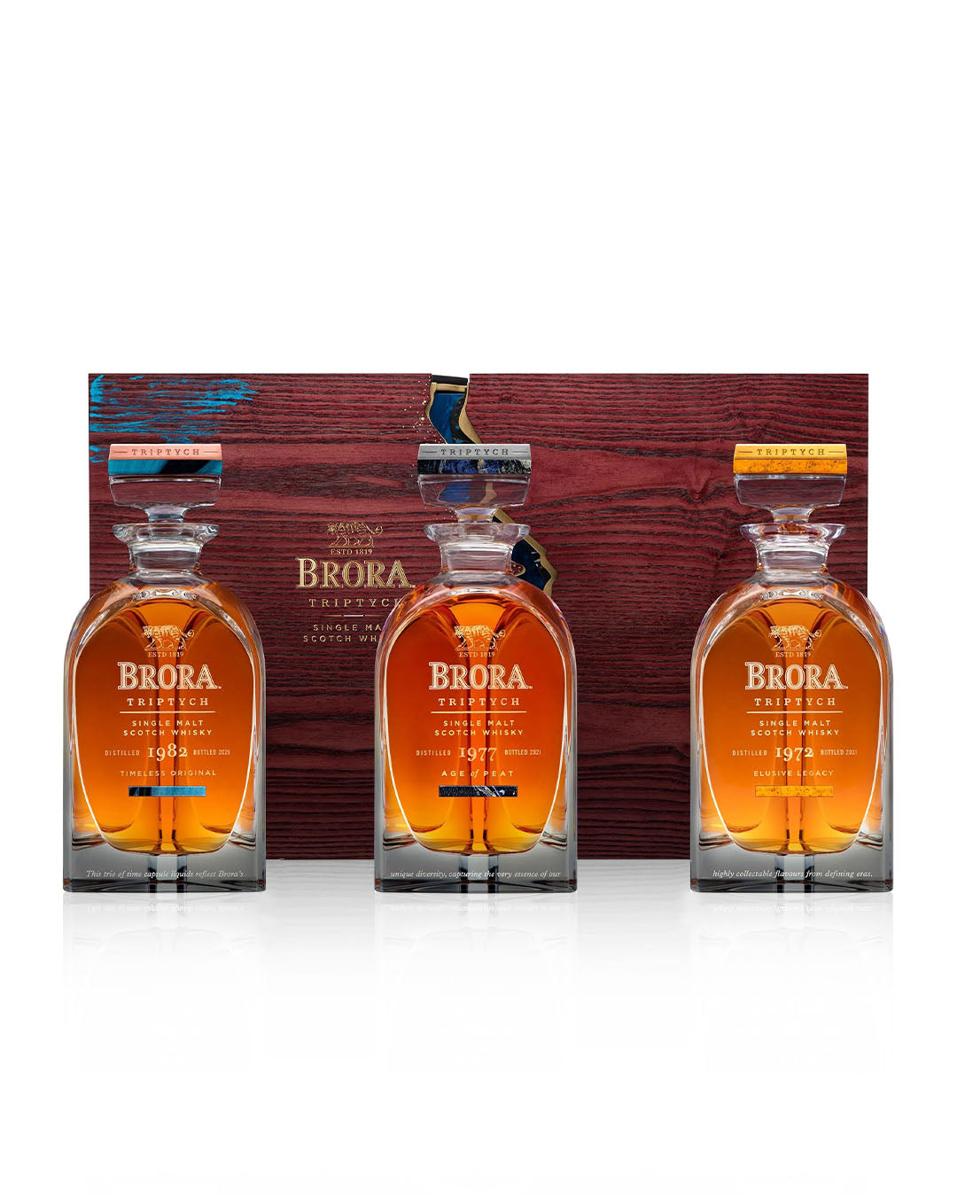 Brora Triptych: 1982 Timeless original, 1977 Age of Peat & 1972 Elusive Legacy With Original Presentation Box