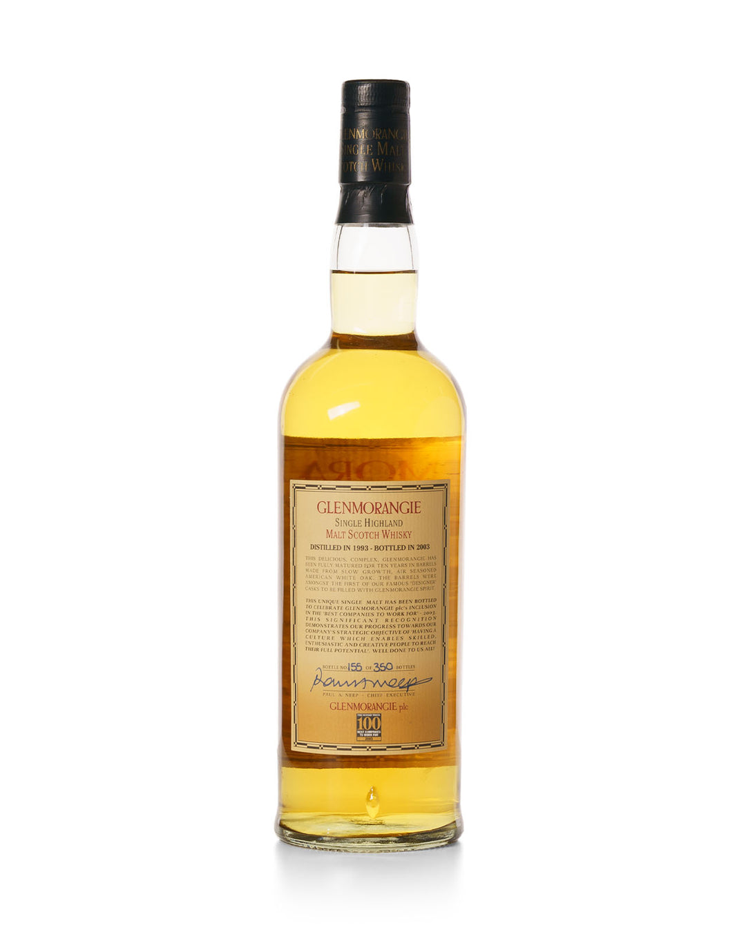 Glenmorangie 1993 10 Year Old 100 Best UK Companies to Work For Bottled 2003 With Original Wooden Box
