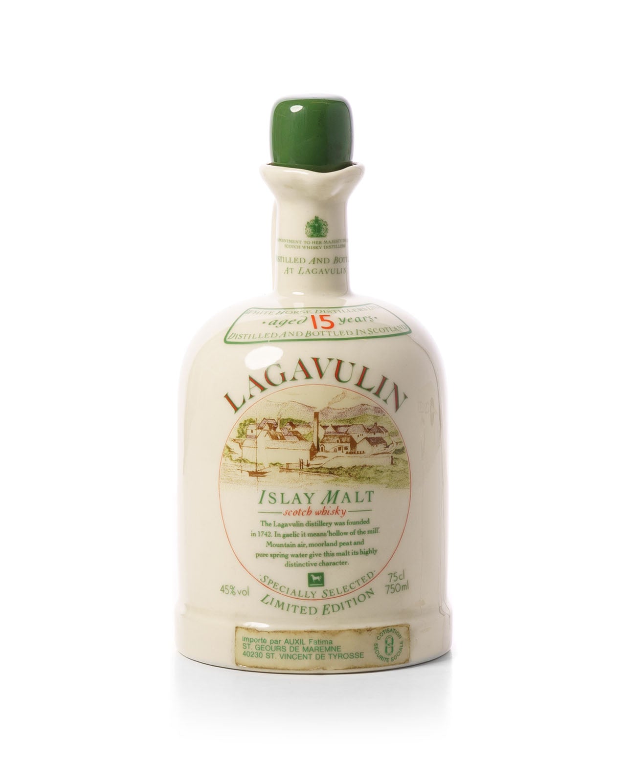 Lagavulin 1980s 15 Year Old White Horse in Ceramic Bottle – Mark