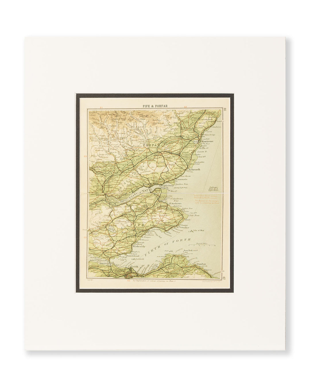 Authentic Topographical Map of Fife & Forfar by John Bartholomew c. 1914