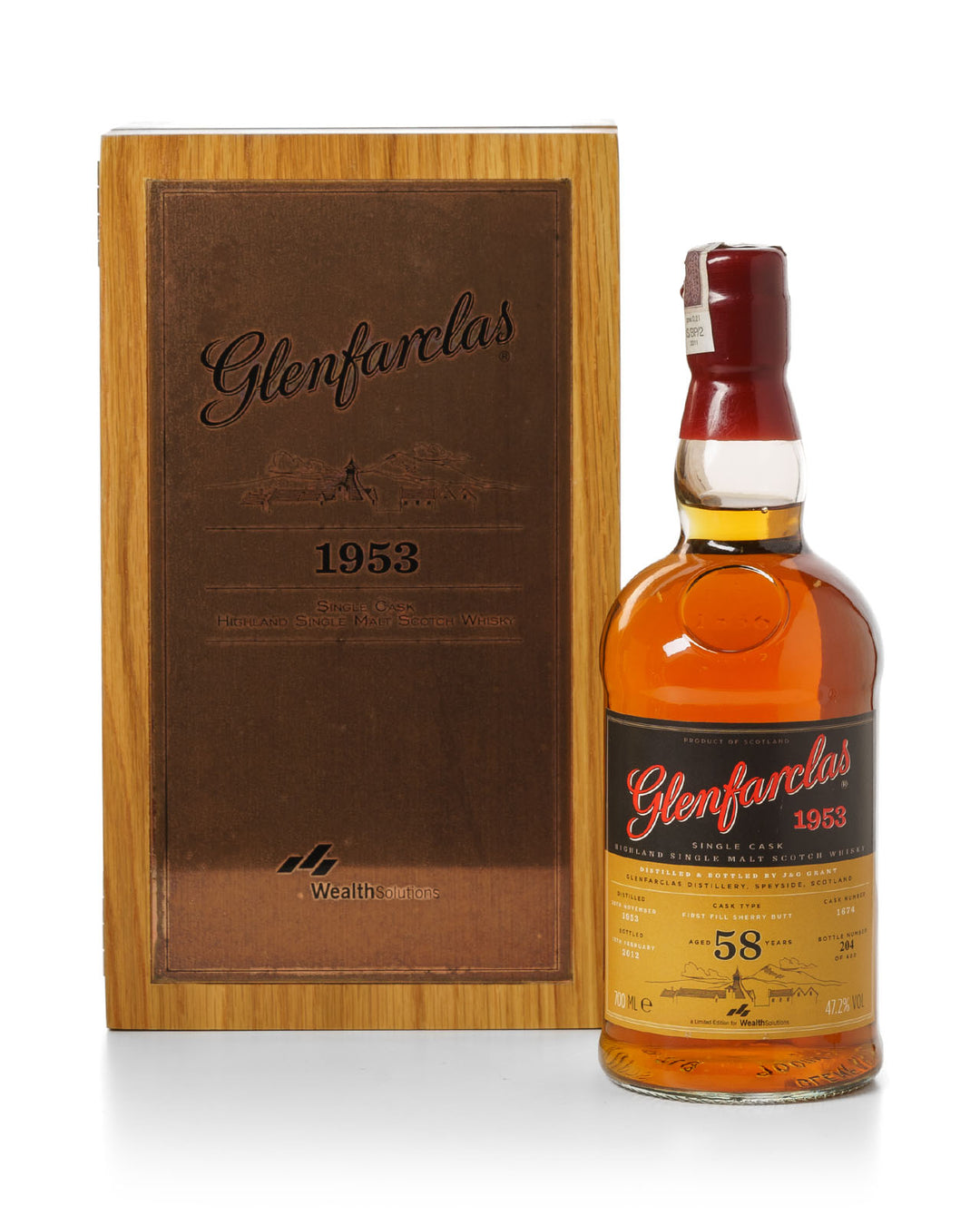 Glenfarclas 1953 58 Year Old Wealth Solutions Bottled 2012 With Original Wooden Box