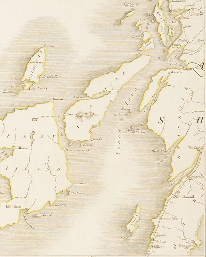 Authentic Coastal & Waterways Map of Islay and Jura by John Cary, 1794