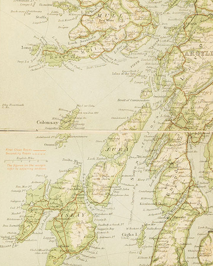 Authentic Topographical Map of Islay, Jura, Etc. by John Bartholomew c. 1914