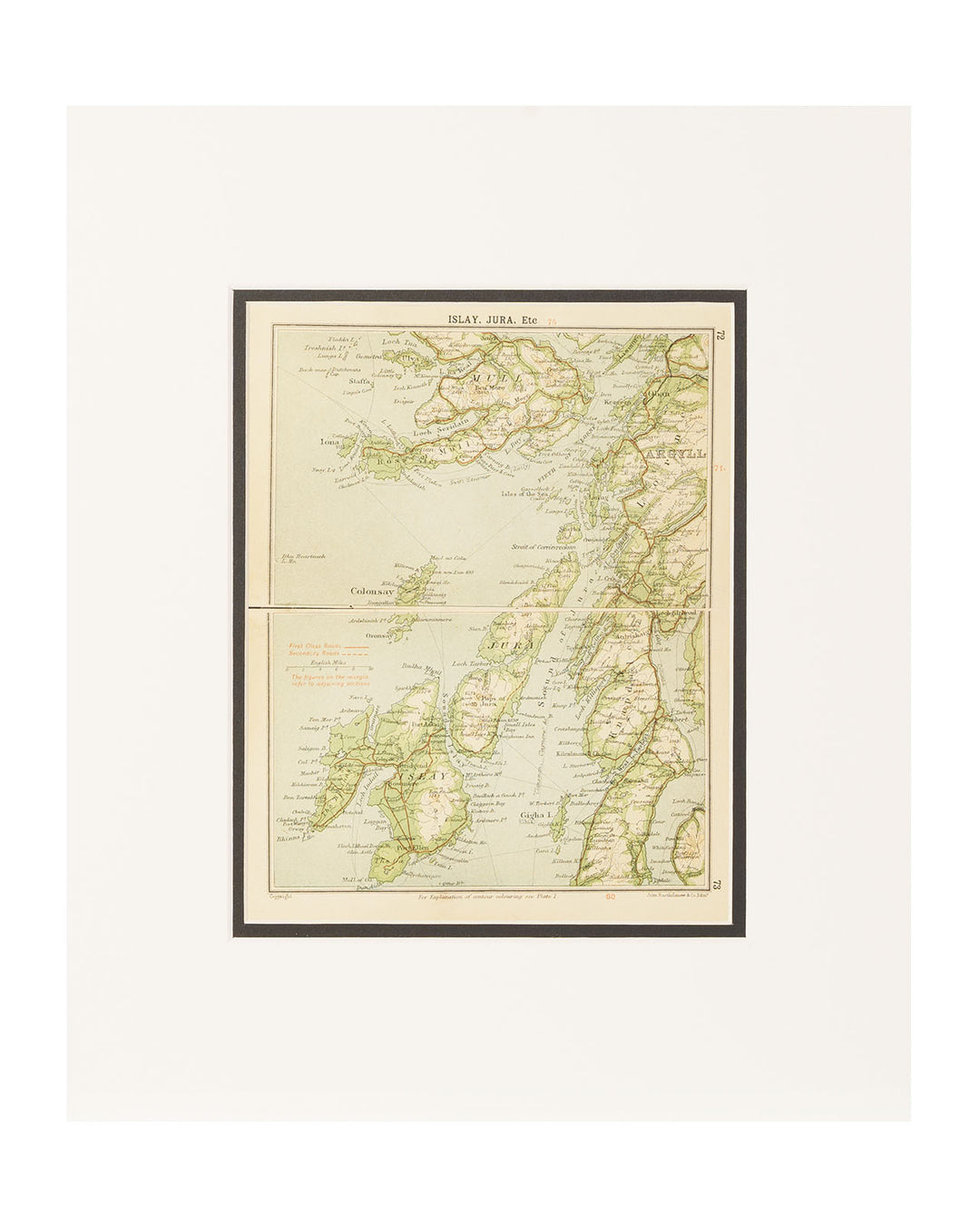 Authentic Topographical Map of Islay, Jura, Etc. by John Bartholomew c. 1914