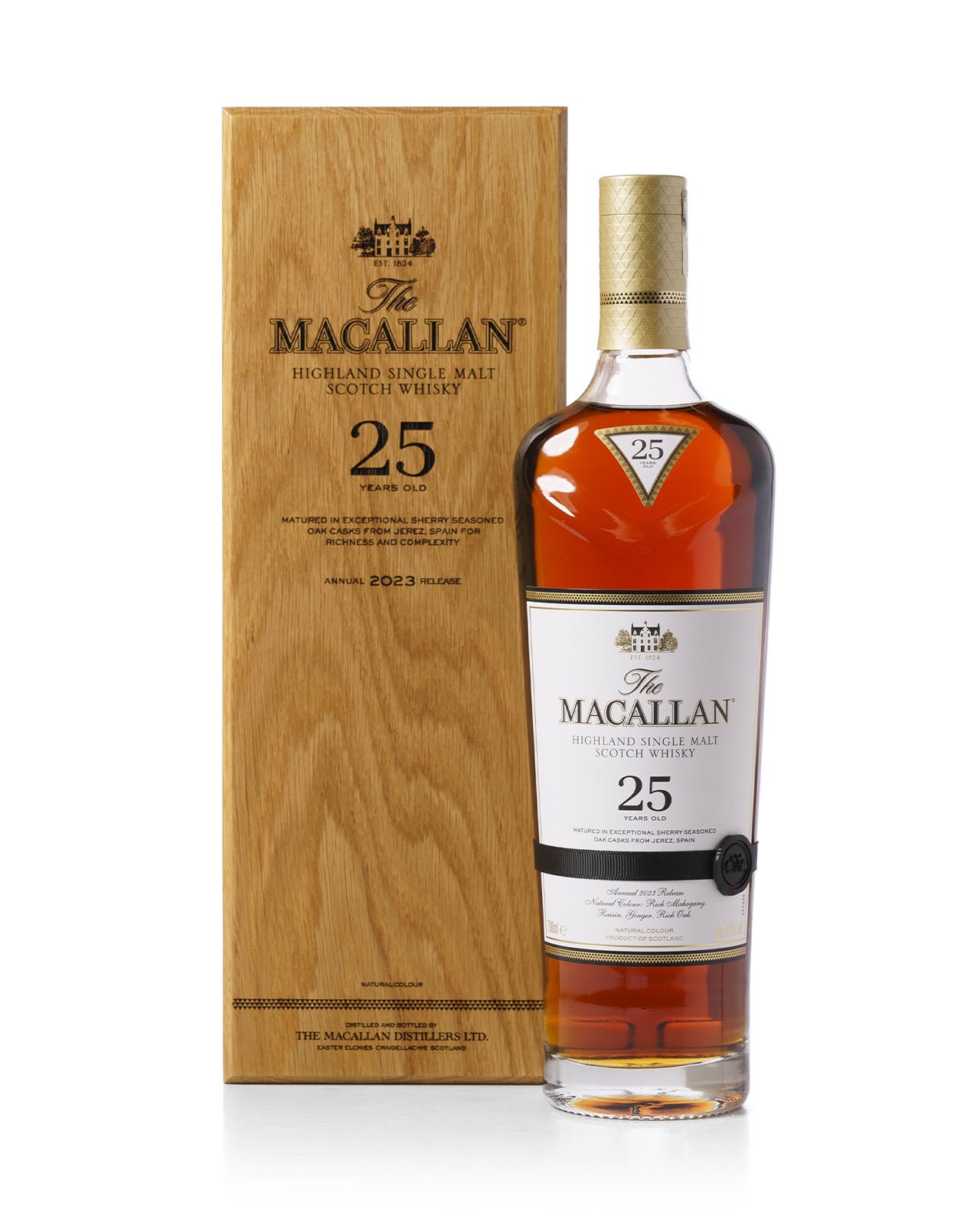 Macallan 25 Year Old Sherry Oak 2023 Release With Wooden Original