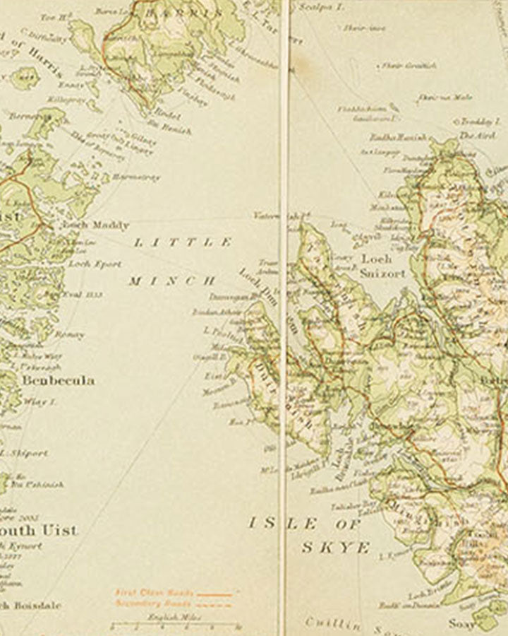 Authentic Topographical Map of Skye & Uist by John Bartholomew c. 1914
