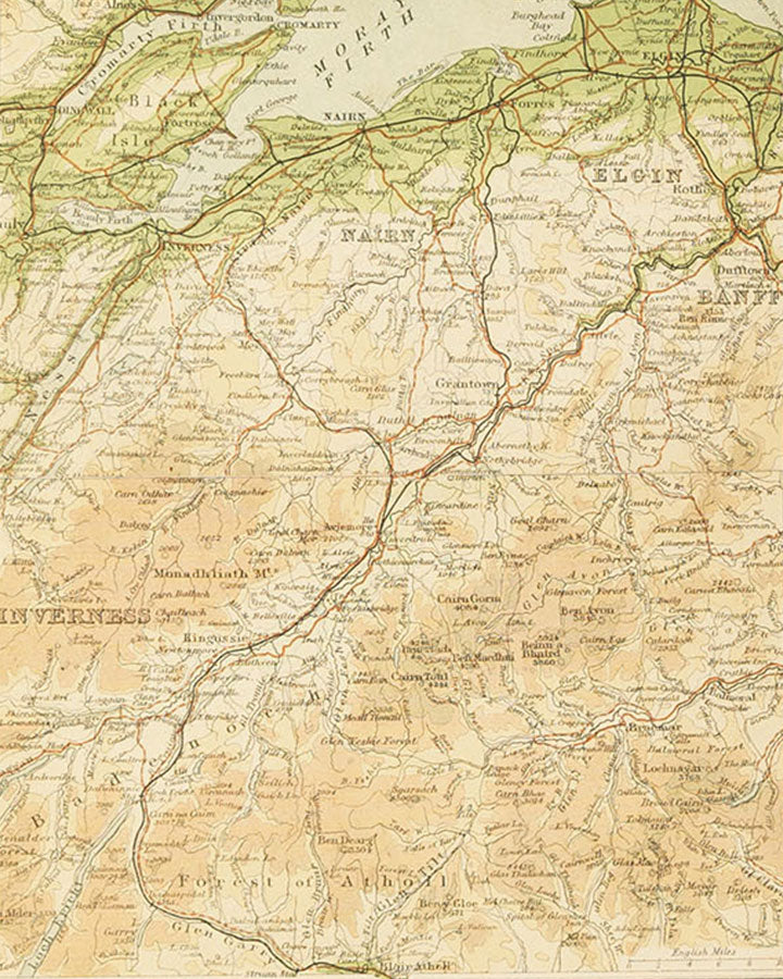 Authentic Topographical Map of Strathspey & Inverness by John Bartholomew c. 1914