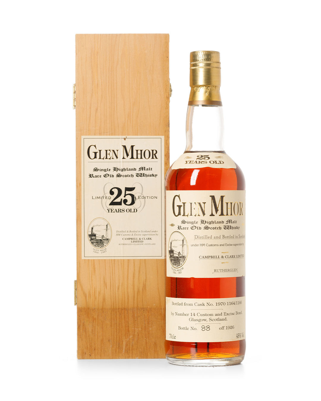 Glen Mhor 1970 25 Year Old Campbell & Clark Bottled in 1995 With Original Wooden Box