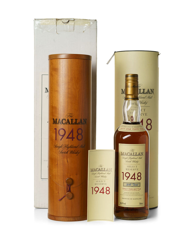 Macallan 1948 51 Year Old Select Reserve Bottled 1999 With Original Tube and Wooden Box and