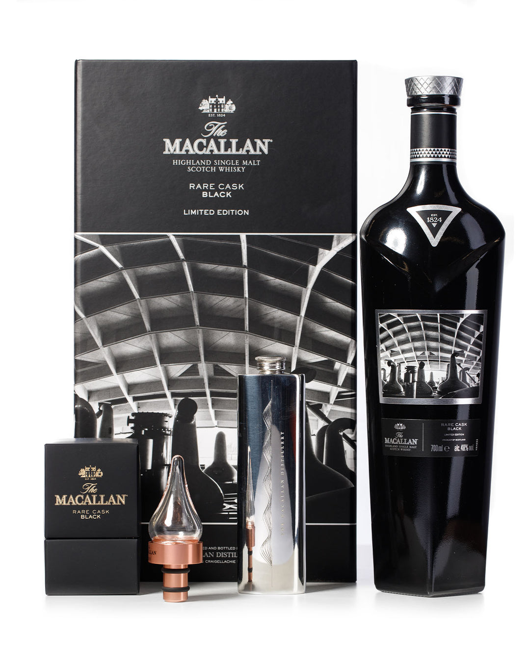 Macallan Rare Cask Black Limited Edition With Pewter Flask, Stopper and Original Box